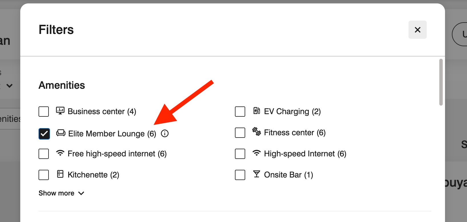 Marriott search filters
